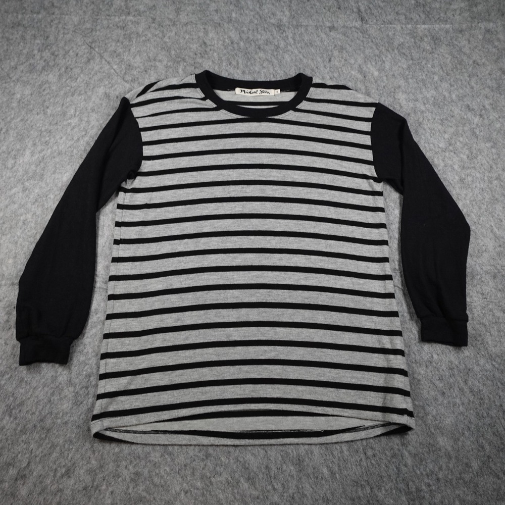 Michael‎ Stars Top Womens Small Gray Black Striped Crew Neck Long Sleeve Casual